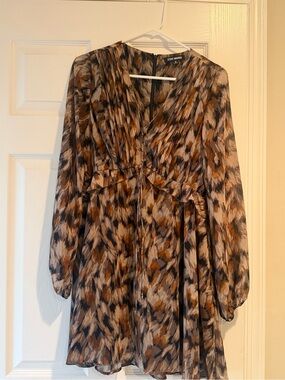 Steve Madden Brown & Black Abstract Printed Dress